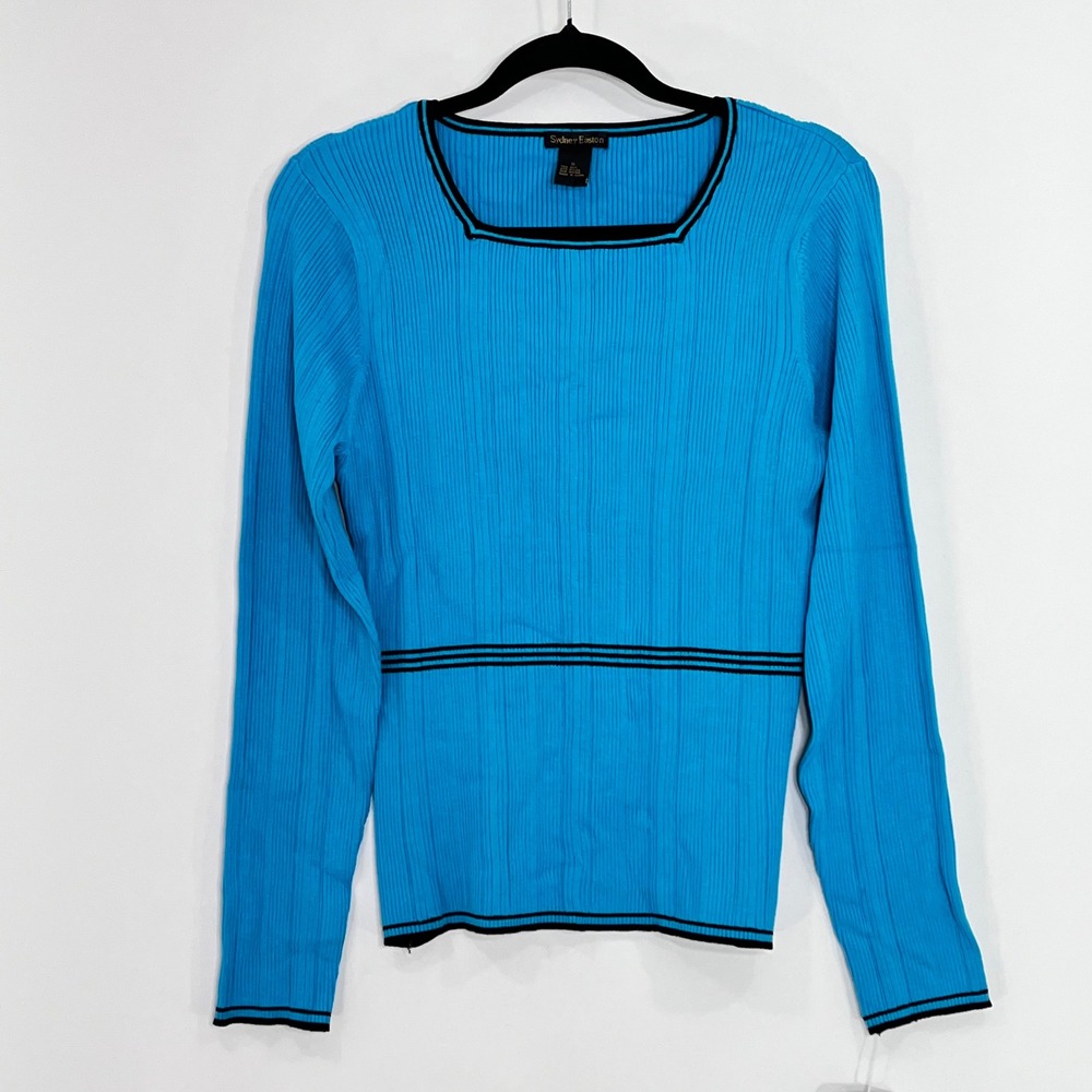 Sydney Easton Turquoise Silk Blend Ribbed Square Neck Sweater LHE2810 XL NEW